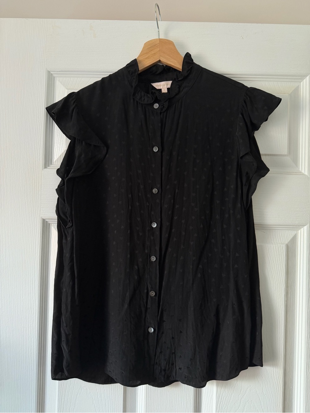 Rebecca Taylor Black Silk Ruffle Sleeveless Button-Front Women’s Top Size 6